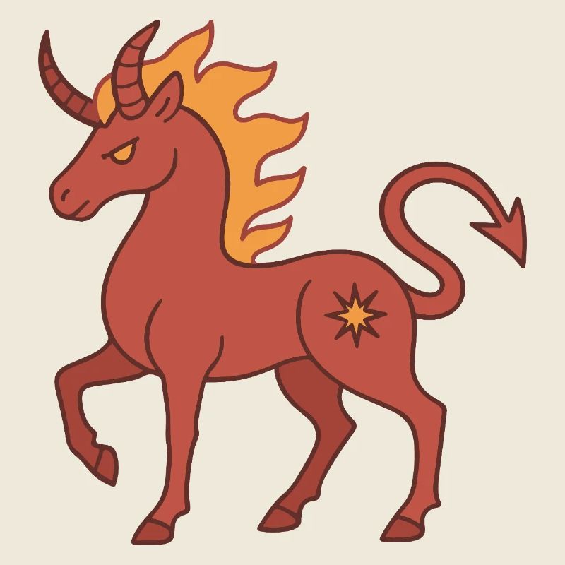 Licorne Démoniaque de Feu avec des Cornes et des Flammes