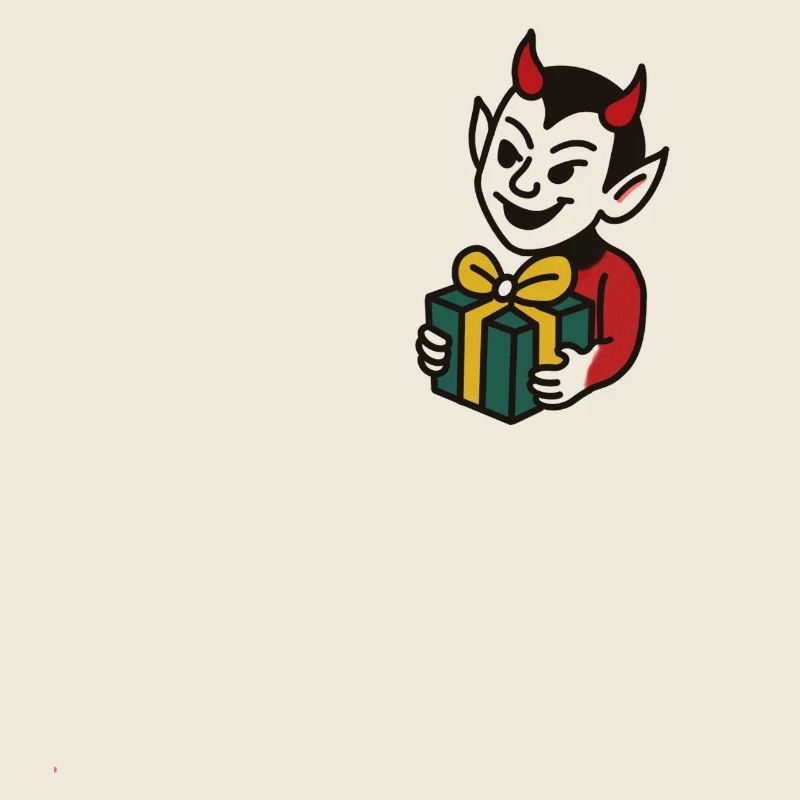 Naughty Devil with Gift Cartoon Motif