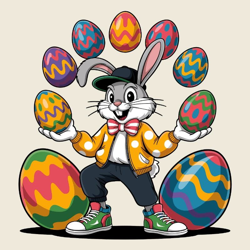 Lapin de Pâques avec des œufs colorés