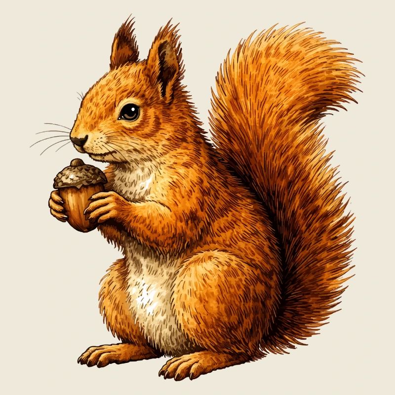 Niedliches Eichhörnchen mit Nuss –Tierillustration