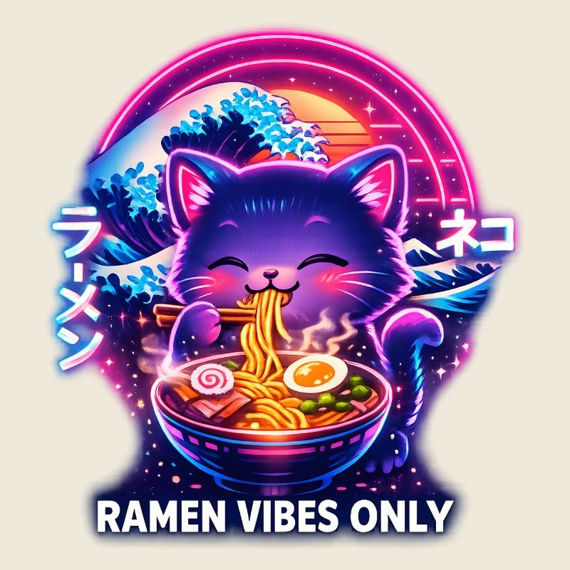 Ramen Cat Neon Cyber Gaming