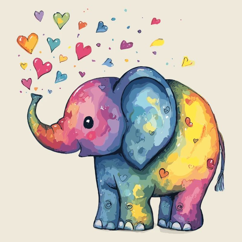 Regenbogen Elefant mit Herzfunken