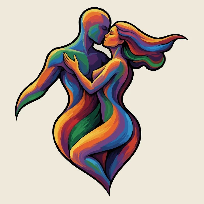 Couple d’amour dansant coloré