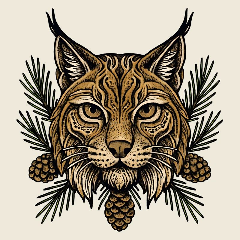Tête de lynx avec branches de sapin