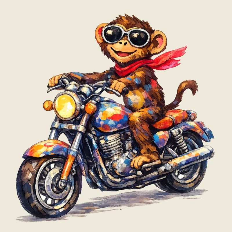 Colorful monkey on motorcycle
