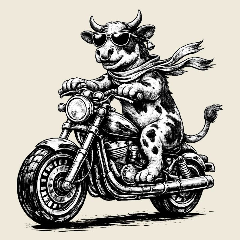 Cow Biker on Motorcycle