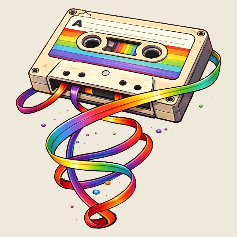 Retro Kassette mit Regenbogen Band  