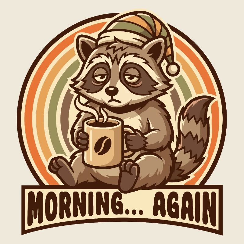 Morgenmuffel Waschbär mit Kaffee