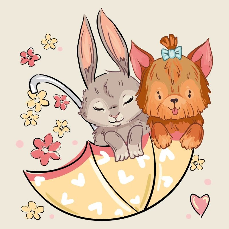  Hase und Hund mit einem Regenschirm