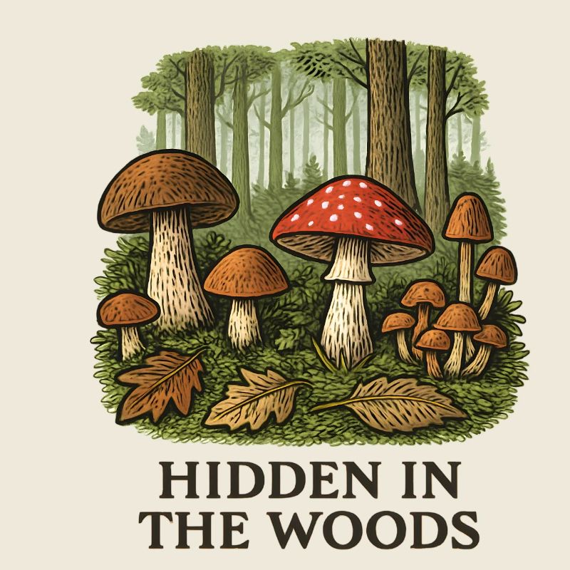 Hidden forest mushroom scenery