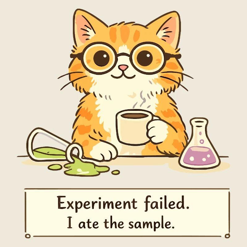 Chat scientifique. L’expérience a échoué. J’ai mangé l’échantillon