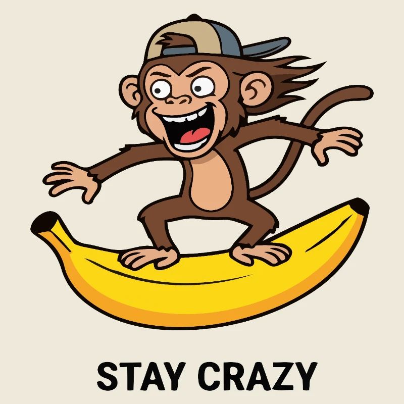 Reste fou, singe drôle surfant Art banane
