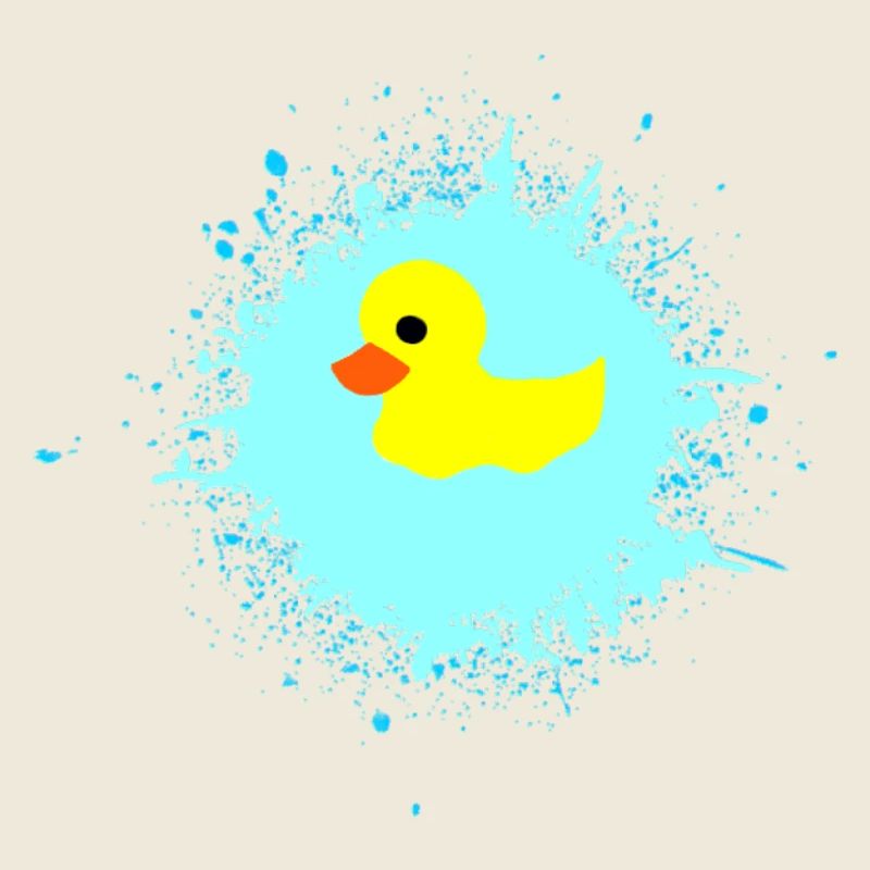 Canard jaune sur éclaboussure bleue