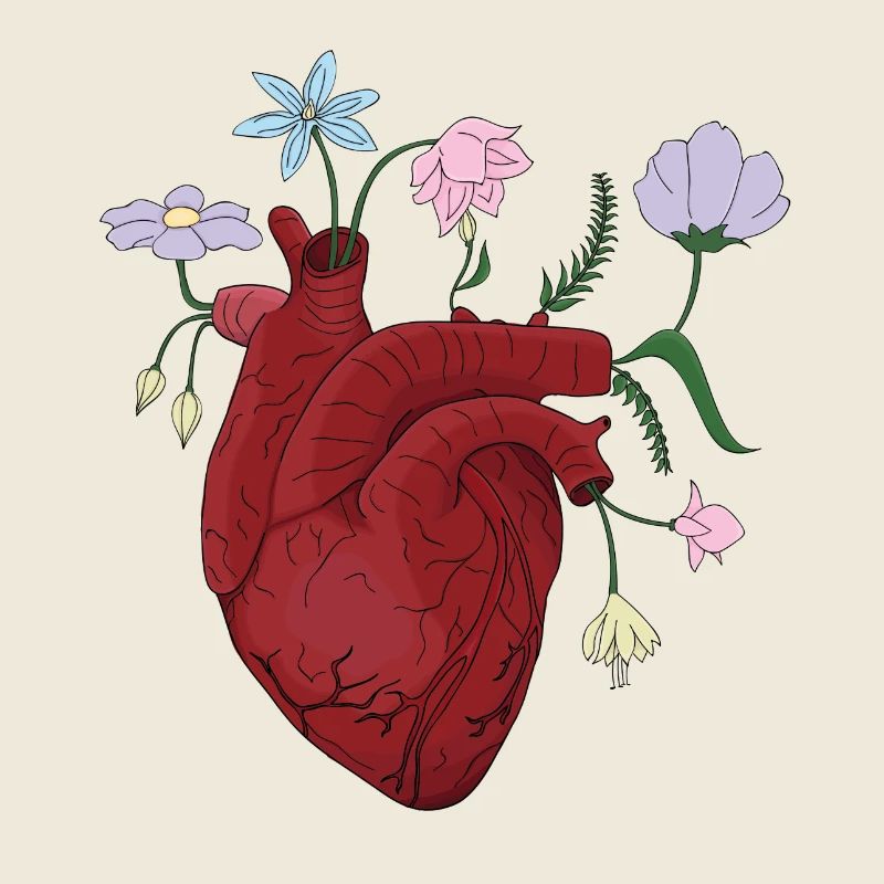 Coeur avec des fleurs en couleur