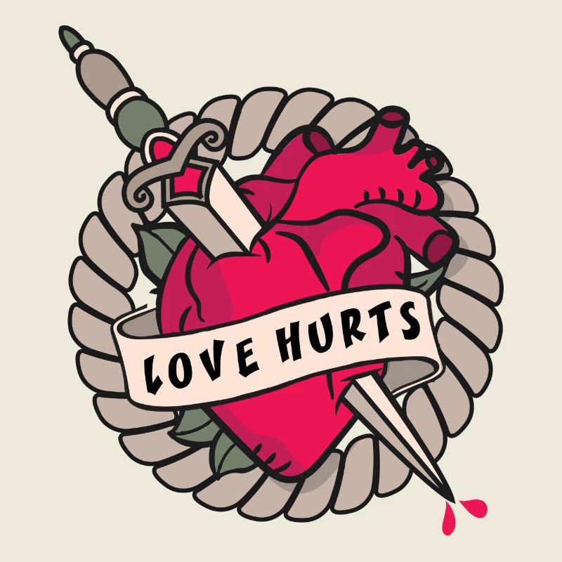 L’amour blesse le tatouage de coeur de poignard d’amour