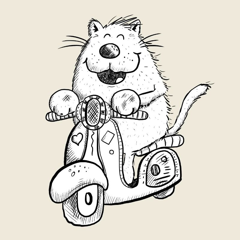 Funny Cat On Scooter Cartoon Fun Figure Gift