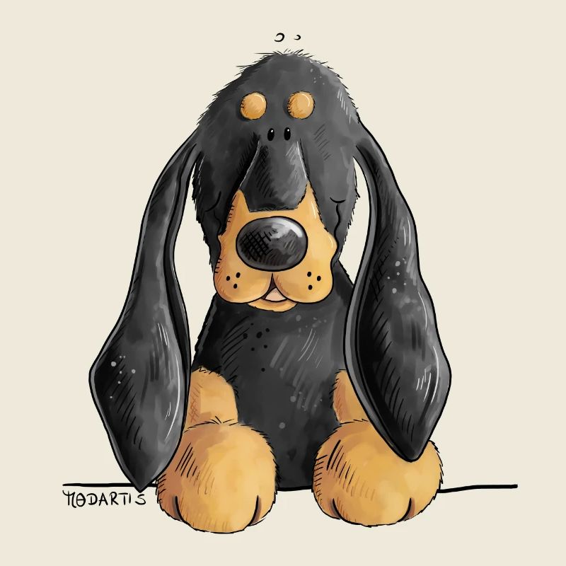 Chien de bande dessinée noir et beige Coonhound