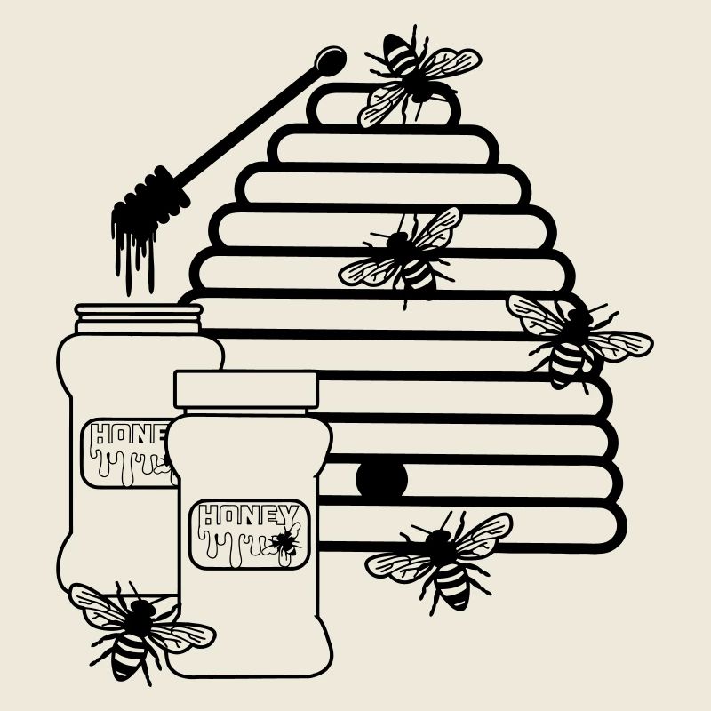 Ruche avec du miel et des abeilles