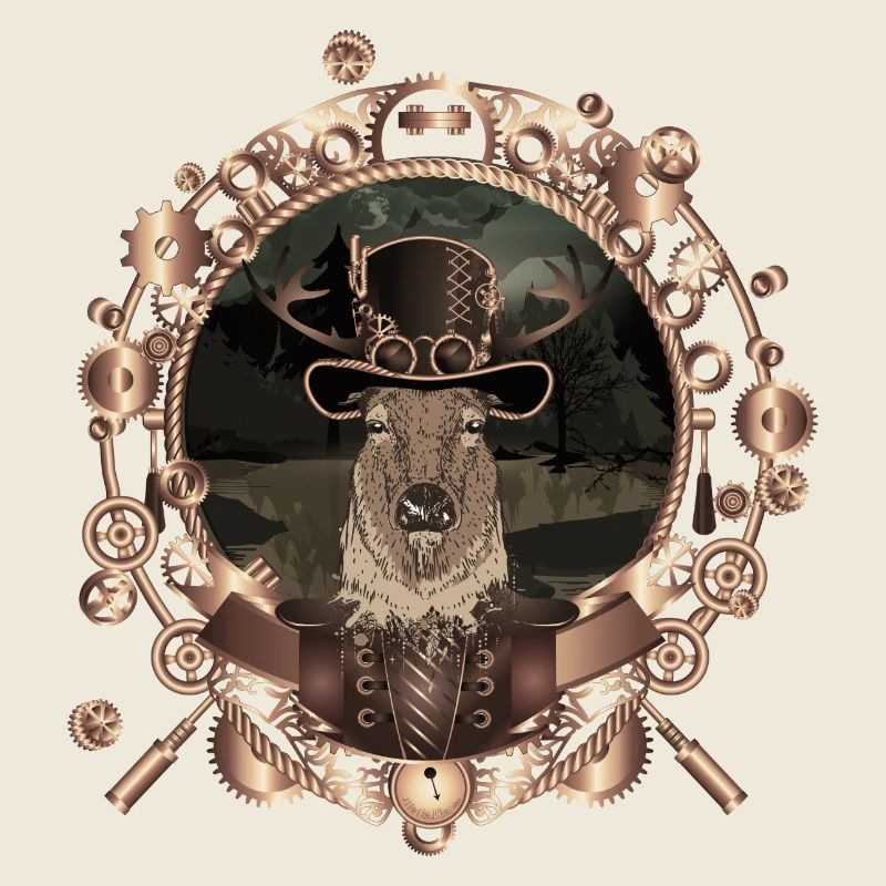 Portrait de cerf Steampunk dans un cadre antique
