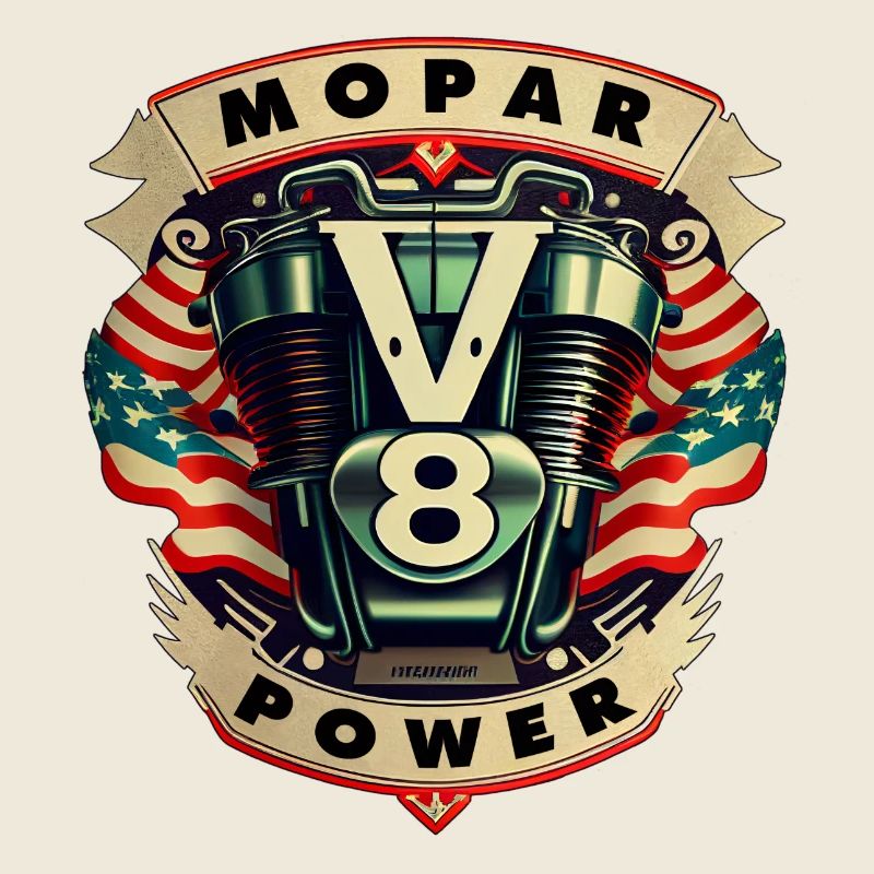 Mopar Power V8 Muscle Car USA Engine Logo
