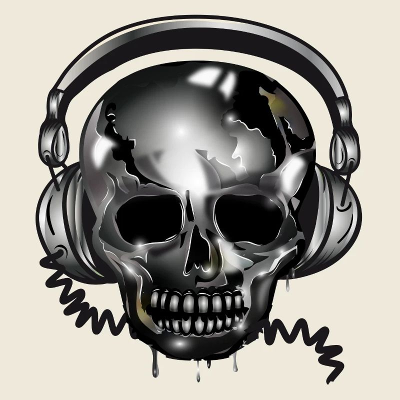 Totenkopf Skull mit Kopfhörer im Chrom Look