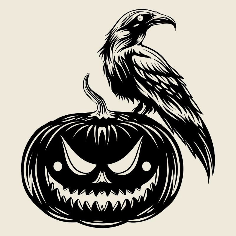 Corbeau sur citrouille - Design gothique d’Halloween