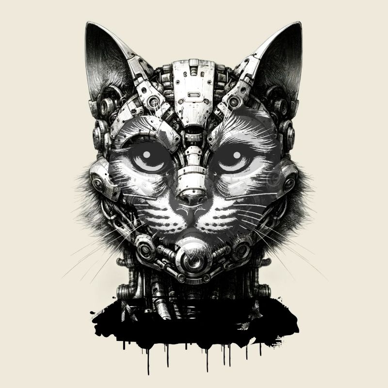 Cat's head designed as a robot in retro look