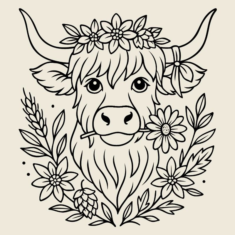 Highland Cow with Flowers - Volksfest Design