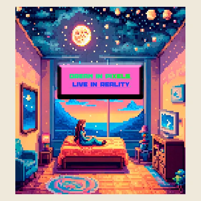 Dream in Pixels — Retro Room Pixel Art Quote