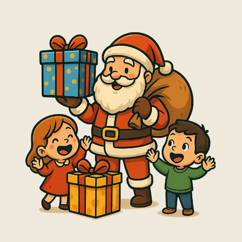 Festlicher Weihnachtsmann mit Kindern Print