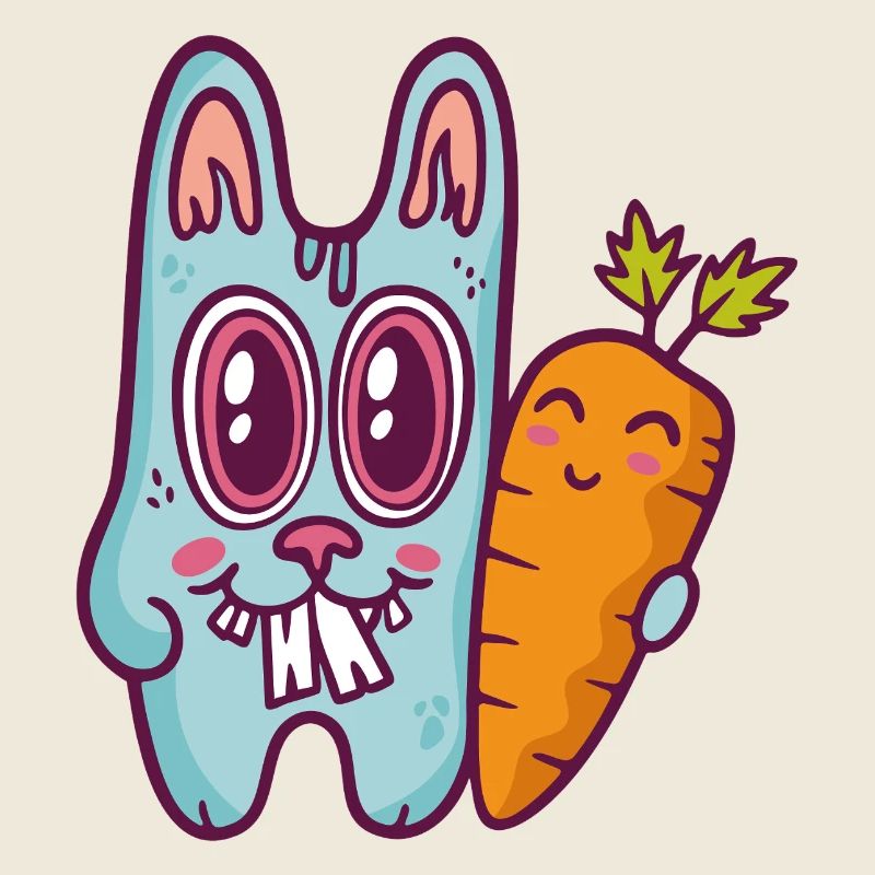 Blue doodle rabbit with carrot