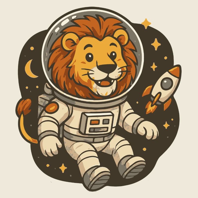 Löwe im Astronautkostüm mit Rakete