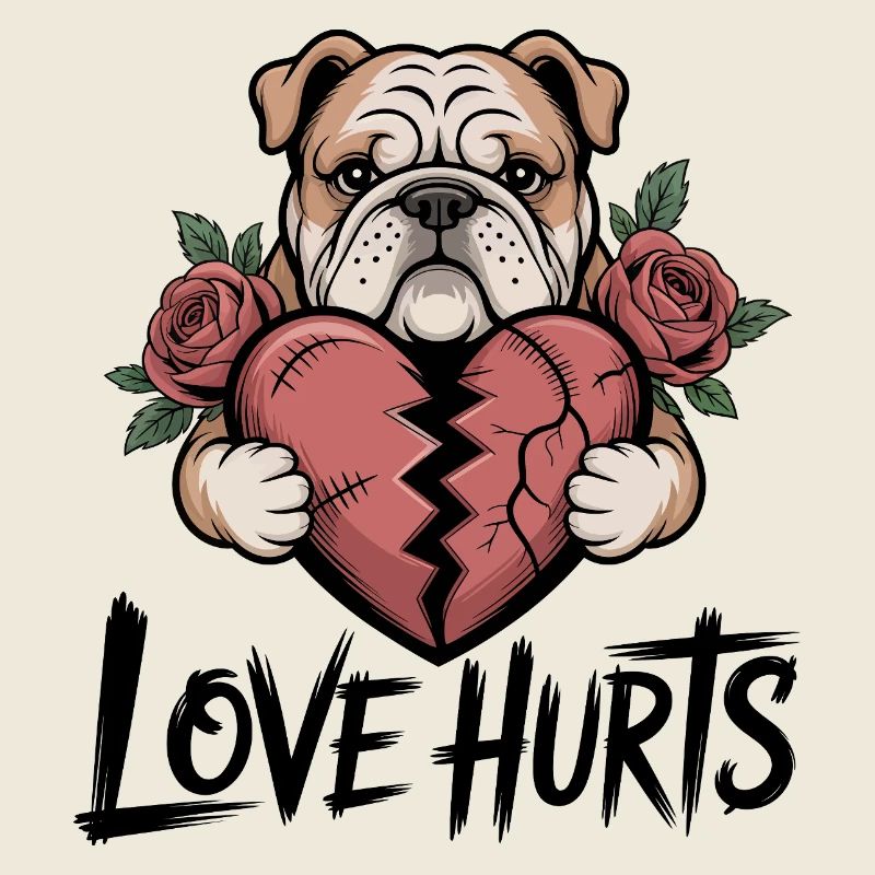 bouledogue chagrin d’amour illustration florale
