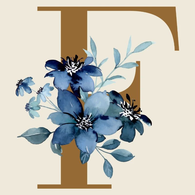 F floral – Lettre dorée avec des fleurs