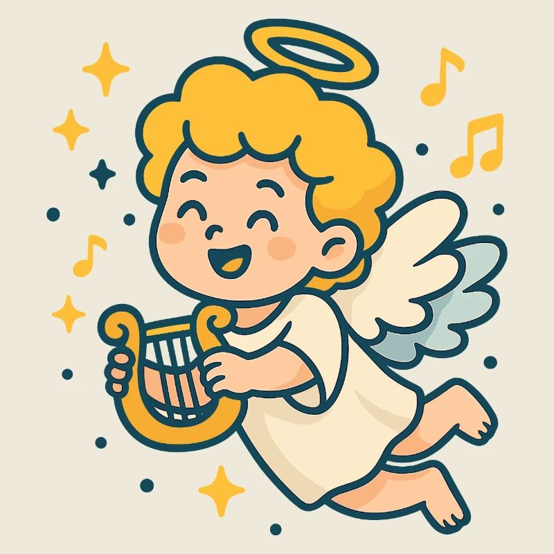Cute Angel Playing Harp Design