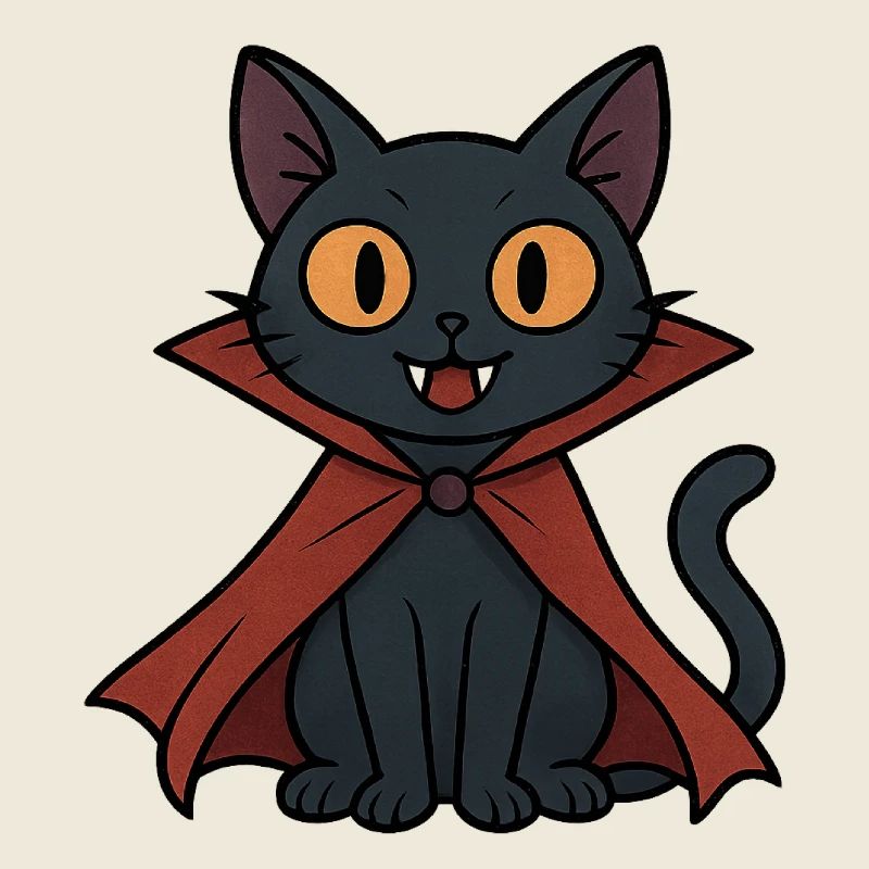 Vampire kitten in cape black cat