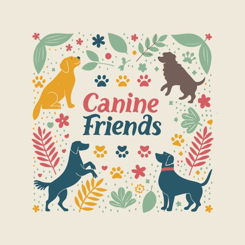 Chiens et Fleurs Colorés