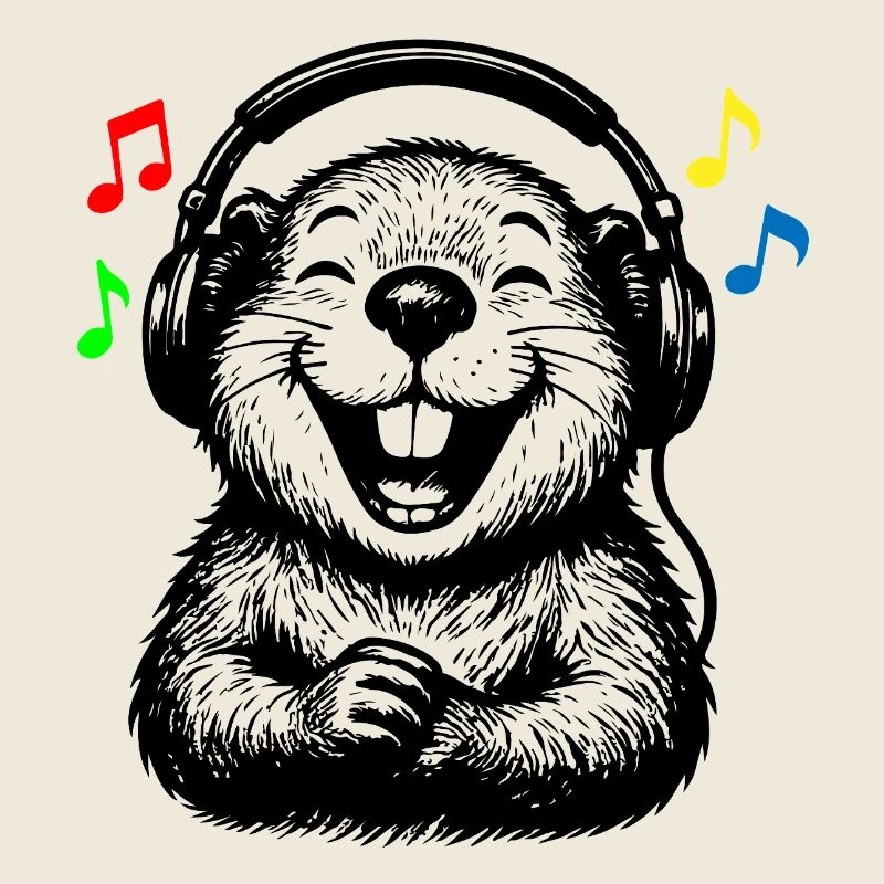 Happy Beaver avec casque Biber DJ Design