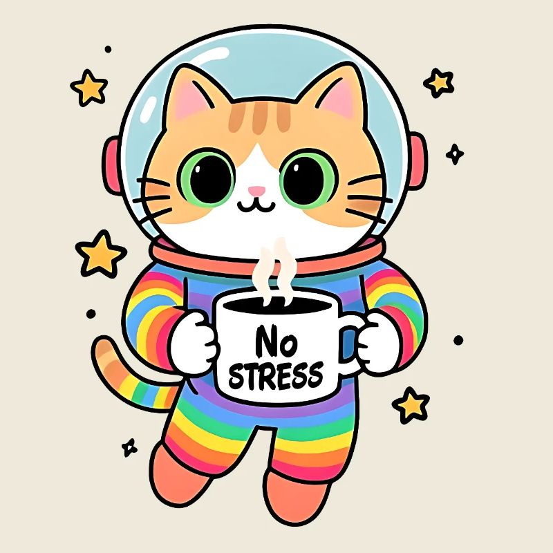 Stressfreie Regenbogen-Astronautenkatze