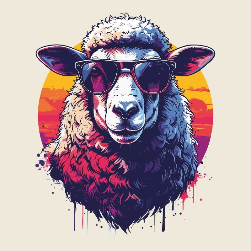Cool retro sheep with glasses