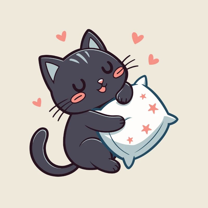 Sternenknusche, schwarze Katze mit Kissen