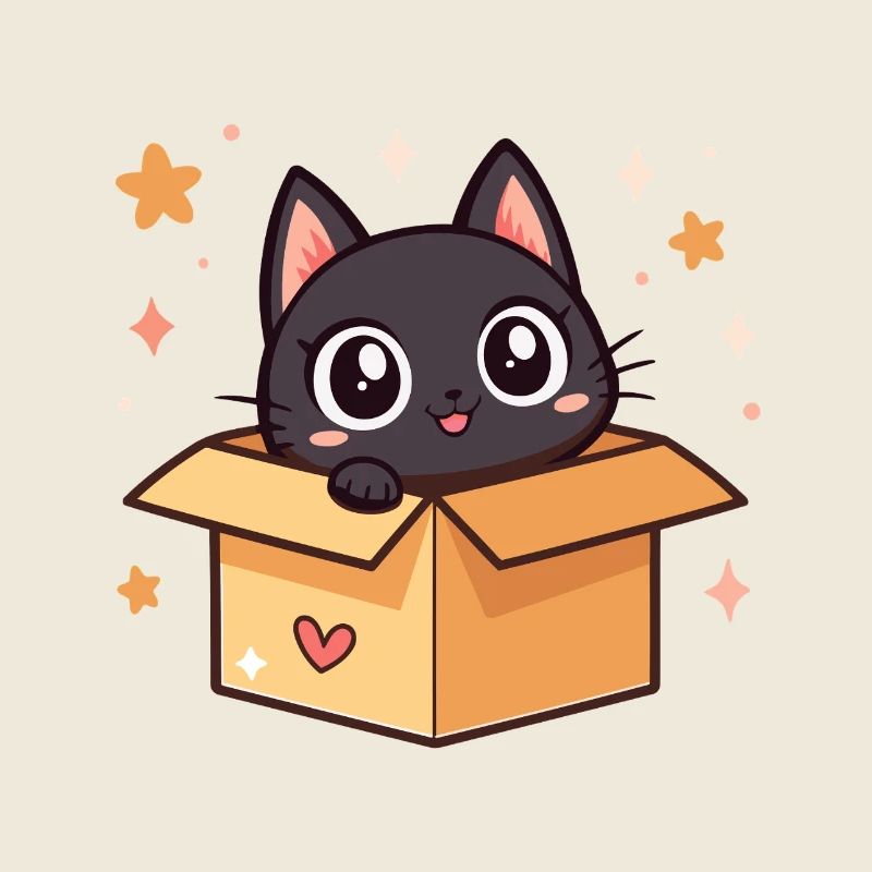 Chat noir mignon dans une boîte
