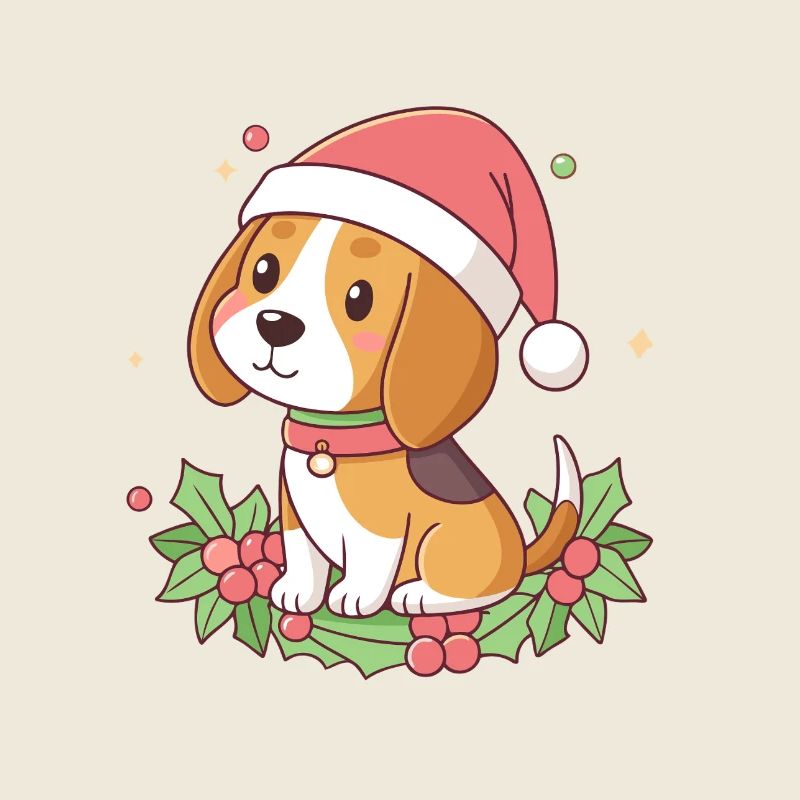 Christmas Beagle Puppy in Red Hat