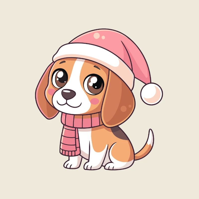 Pinker Weihnachtswelpe mit Hut und Schal