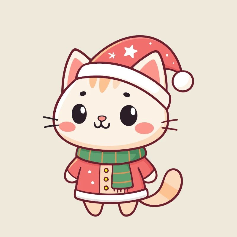 Kawaii Christmas Kitten in Red Hat
