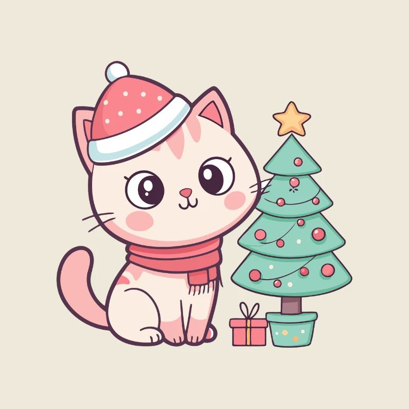 Chaton Noël près du sapin