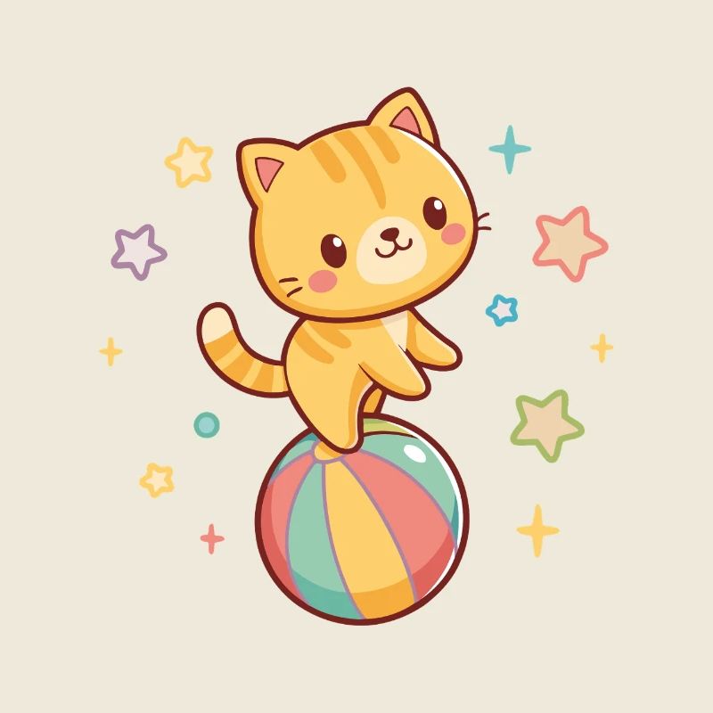 Akrobatisches Kätzchen auf dem Regenbogenball