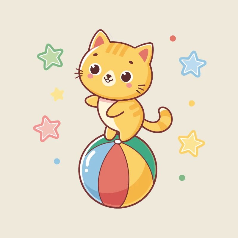 Chaton Mignon acrobate sur balle arcenciel