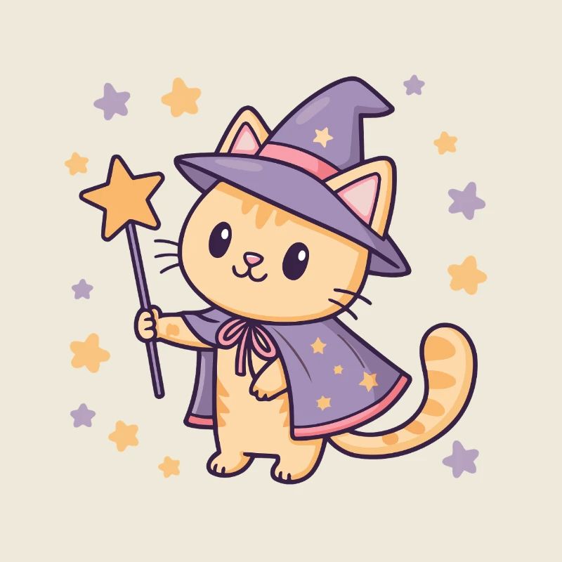 Starry pastel wizard cat