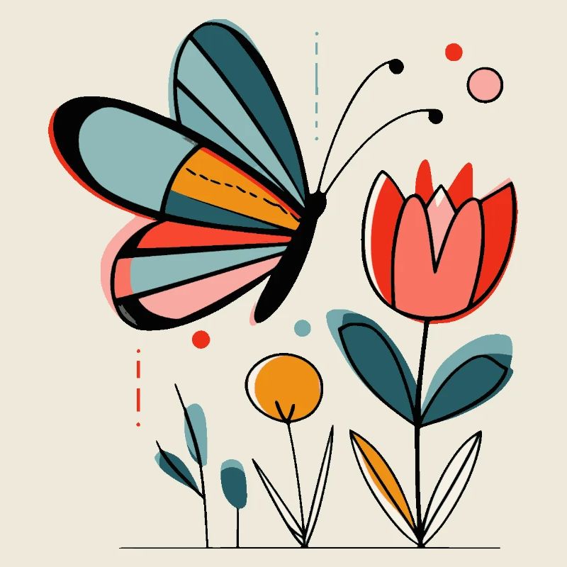 Spring motif butterfly with flowers